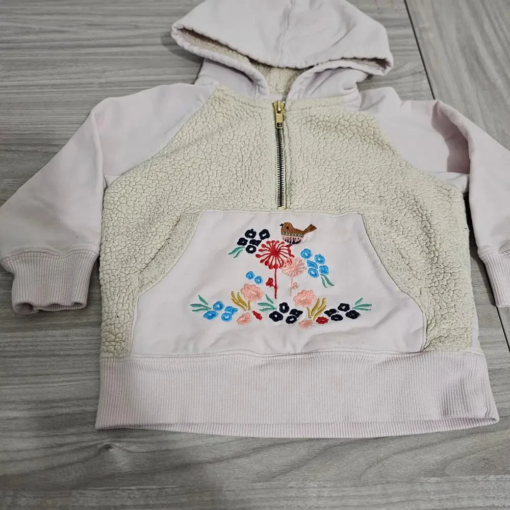 Hanna Andersson Pink Half Zip Hoodie Pullover Fleece Bird Embroidered Girls 3